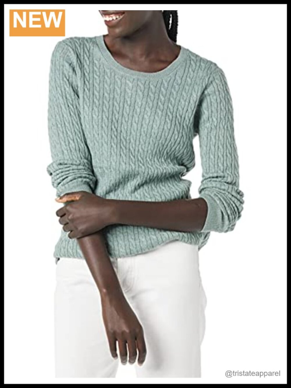 Womens Lightweight Cotton Cable Knit Crewneck Long Sleeve Sweater